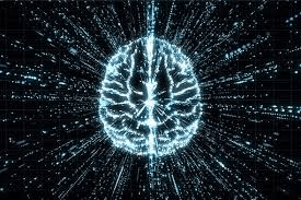 Brain bursting with blue light on black background